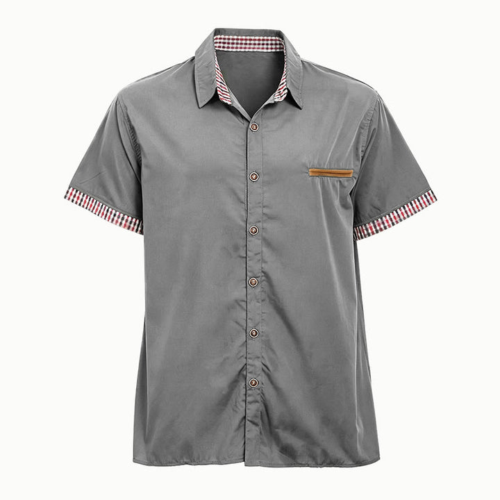 Lässiges Kurzarmhemd für Herren mit Karomuster, Brusttasche und Brustbesatz - Grau - 3XL - image 16