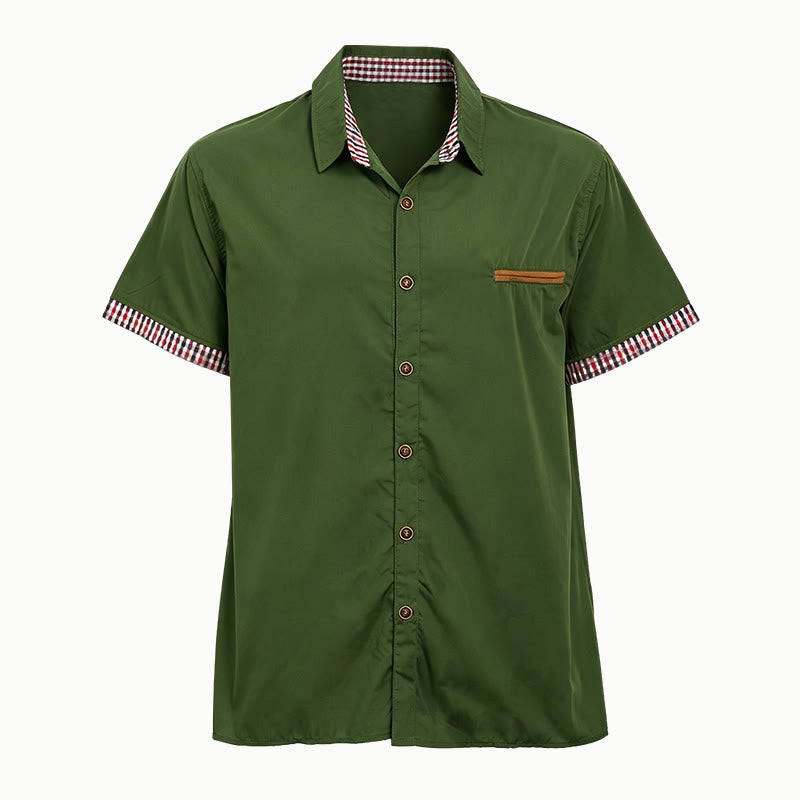 Lässiges Kurzarmhemd für Herren mit Karomuster, Brusttasche und Brustbesatz - Armeegrün - 3XL - image 10