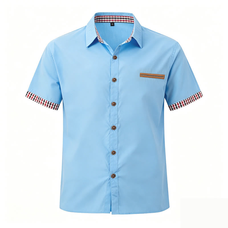 Lässiges Kurzarmhemd für Herren mit Karomuster, Brusttasche und Brustbesatz - Himmelblau - 3XL - image 8