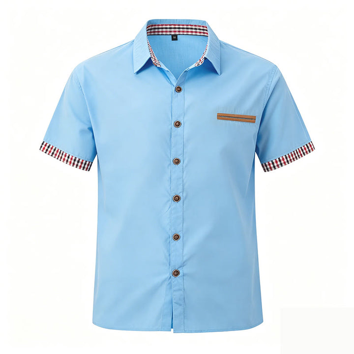 Lässiges Kurzarmhemd für Herren mit Karomuster, Brusttasche und Brustbesatz - Himmelblau - 3XL - image 8