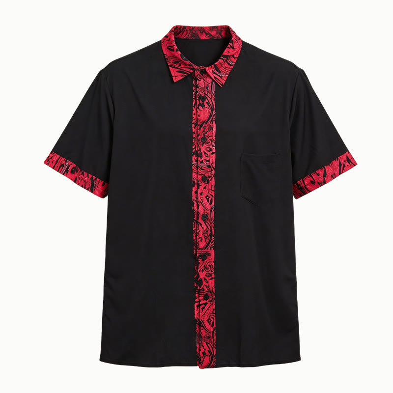 Herrenmode Kurzarmhemd mit kontrastfarbenen Manschetten, Kragen und Knöpfen - Rot - 6XL - image 4