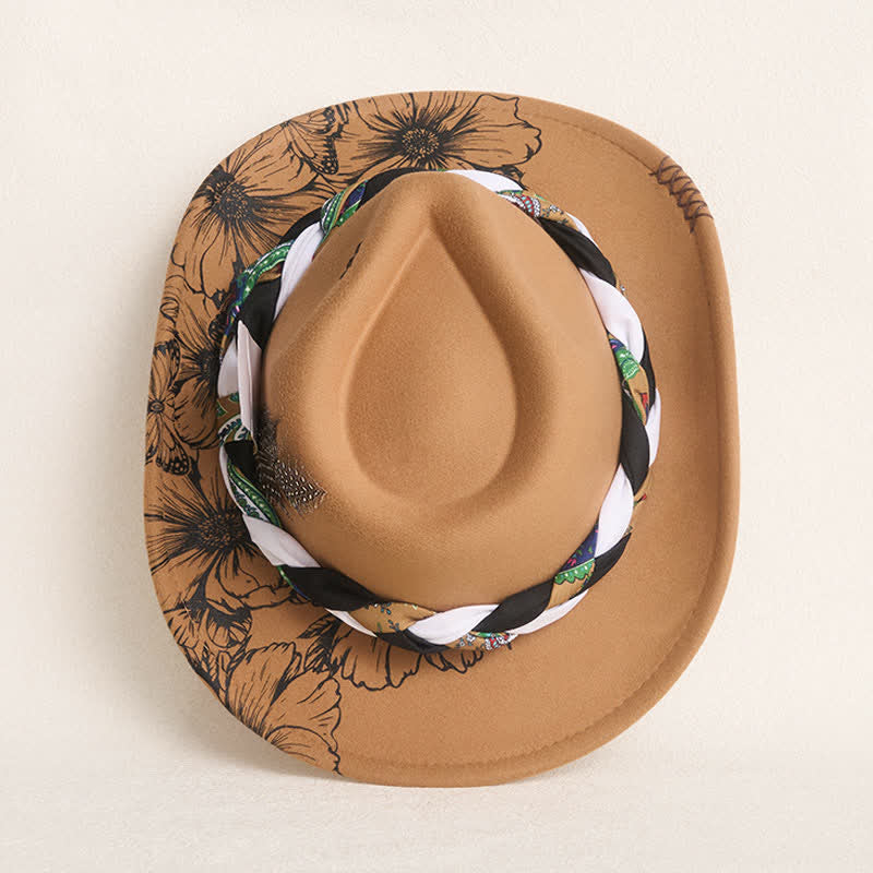 Western Cowboyhut mit Sonnenblumen-Federdekor und ethnischem Riemen - image 7