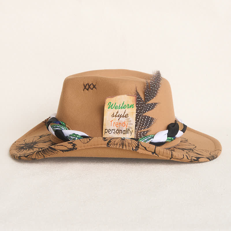 Western Cowboyhut mit Sonnenblumen-Federdekor und ethnischem Riemen - image 6