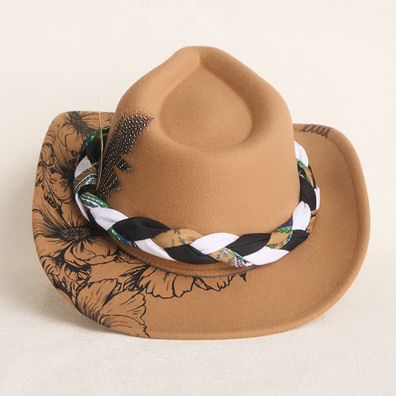Western Cowboyhut mit Sonnenblumen-Federdekor und ethnischem Riemen - image 5