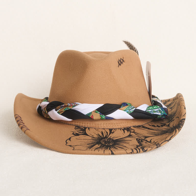 Western Cowboyhut mit Sonnenblumen-Federdekor und ethnischem Riemen - image 1