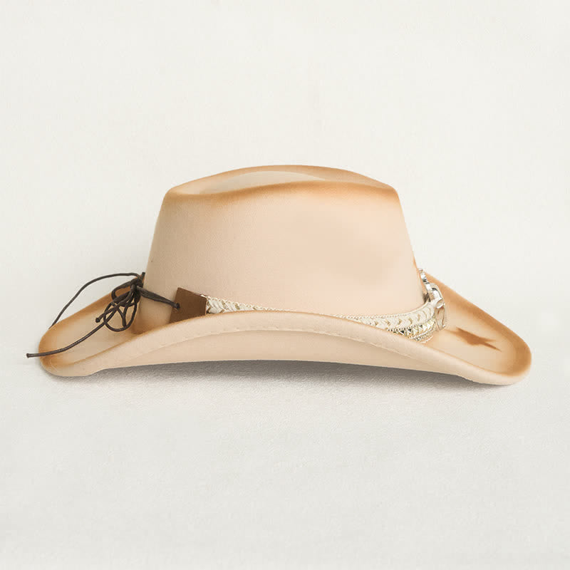 Herren-Cowboyhut mit silbernem Stierkopfgürtel und Sternen, beige - image 4