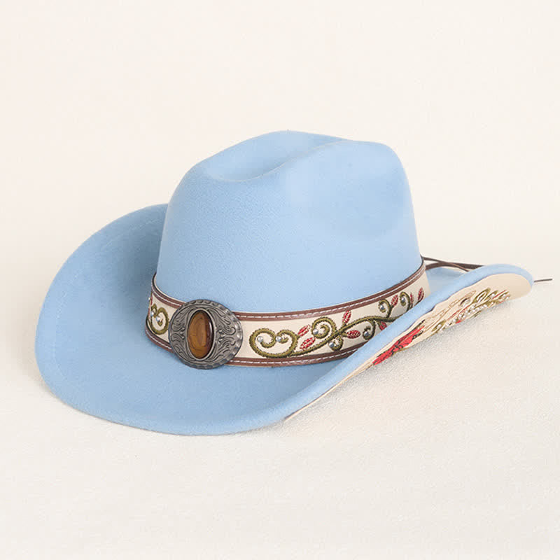 Herren-Cowboyhut mit Blumenstickerei und rubinrotem Rand - Himmelblau - M (22"-22 7/8") - image 0