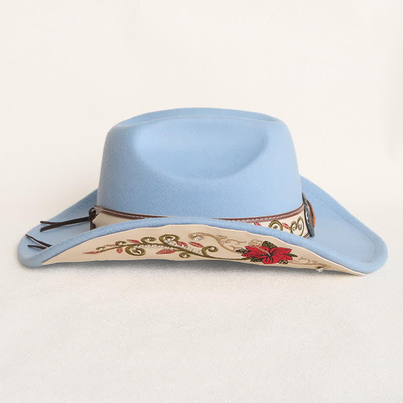 Herren-Cowboyhut mit Blumenstickerei und rubinrotem Rand - image 5