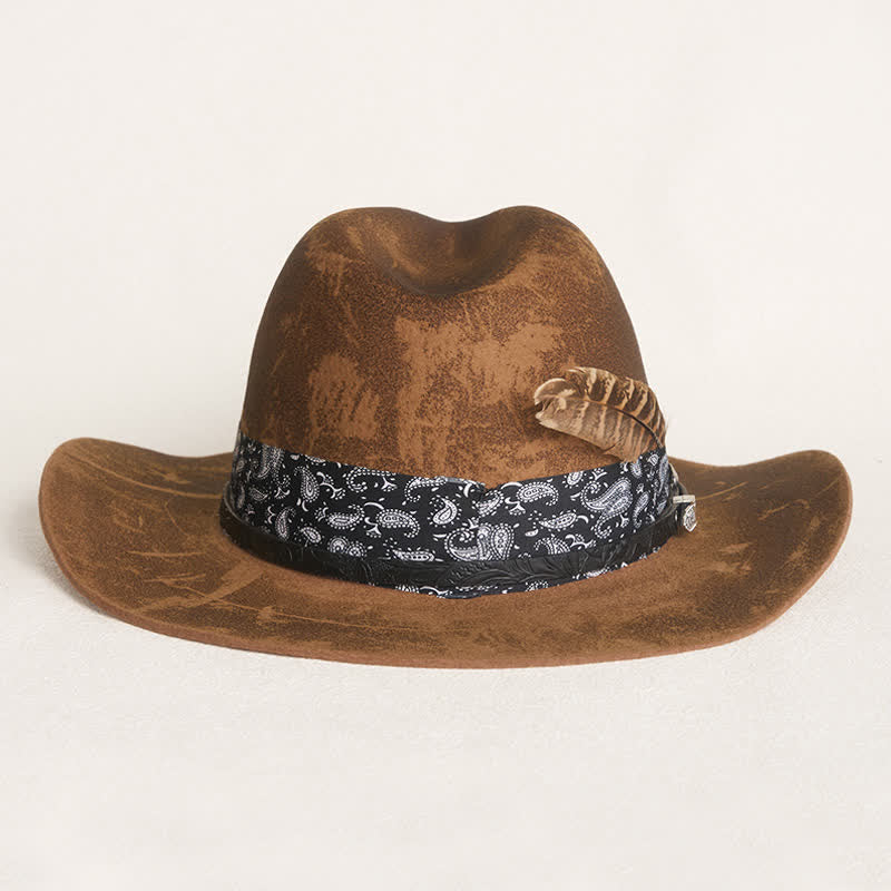 Paisley Lederband Federn Woll-Cowboyhut - image 1
