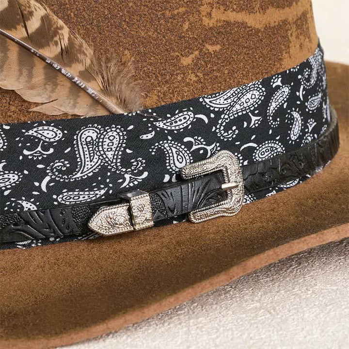 Paisley Lederband Federn Woll-Cowboyhut - image 3