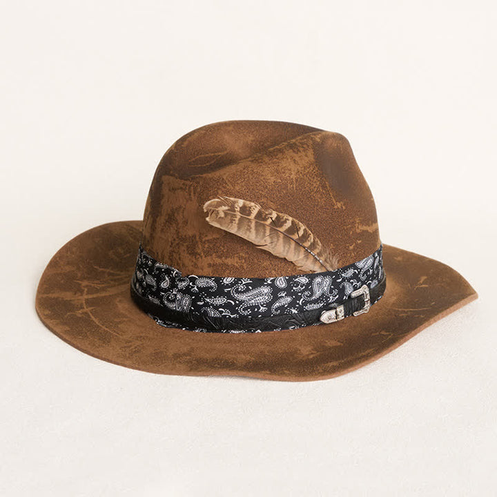 Paisley Lederband Federn Woll-Cowboyhut - Kamel - M (22"-21 7/8") - image 0