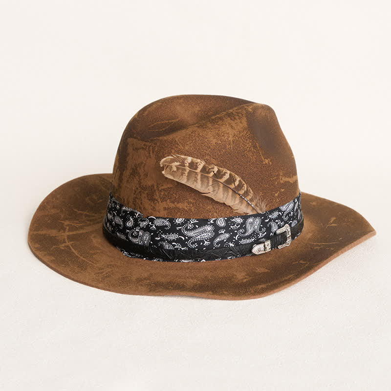 Paisley Lederband Federn Woll-Cowboyhut - Kamel - M (22"-21 7/8") - image 0