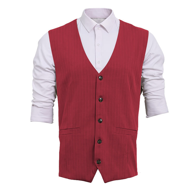 Herren-Anzugweste mit Nadelstreifen, mehreren Taschen und elegantem Business-Stil - Rot - 2XL - image 4