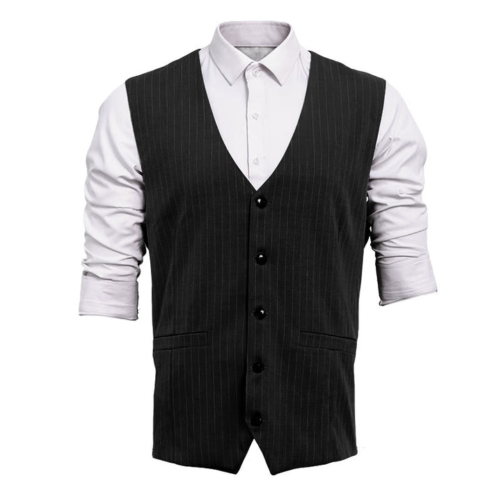 Herren-Anzugweste mit Nadelstreifen, mehreren Taschen und elegantem Business-Stil - Schwarz - 2XL - image 6