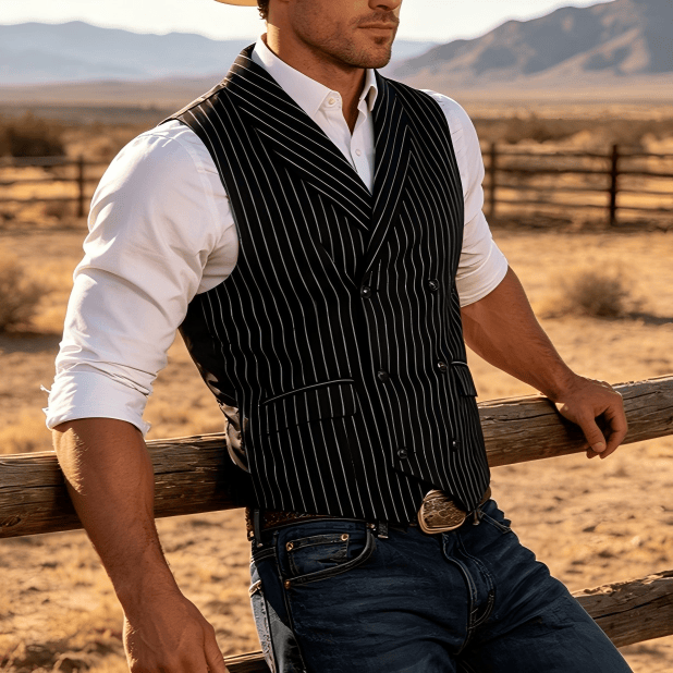 Slim-Fit-Streifenweste für Herren, eleganter Anzug - Schwarz - 3XL - image 0
