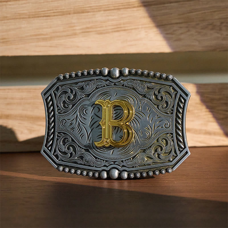 Vintage Ledergürtel mit quadratischer Schnalle und Initialen - B - Ohne Gürtel - image 0