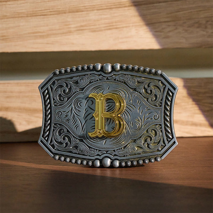 Vintage Ledergürtel mit quadratischer Schnalle und Initialen - B - Ohne Gürtel - image 0