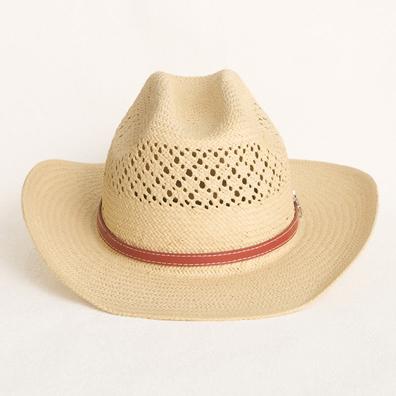 Stroh-Cowboyhut mit breiter Krempe und Lederband für Paare, Strandhut - image 1
