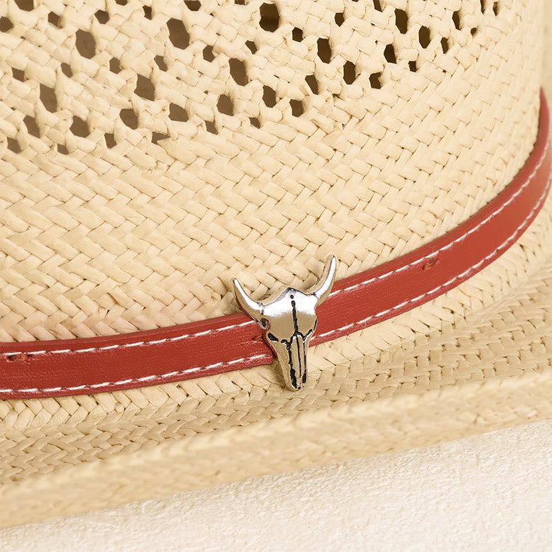 Stroh-Cowboyhut mit breiter Krempe und Lederband für Paare, Strandhut - image 2