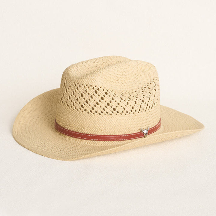 Stroh-Cowboyhut mit breiter Krempe und Lederband für Paare, Strandhut - Beige - M (22"-22 7/8") - image 0