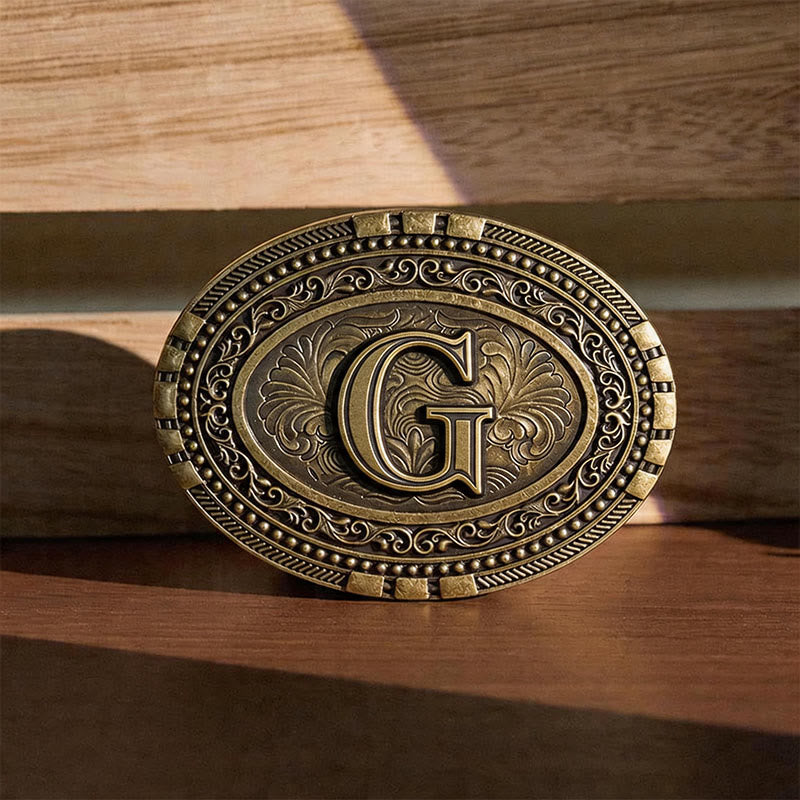 Ledergürtel mit ovalem Anfangsbuchstaben und selbstgemachter Schnalle im Western-Stil - G - Ohne Gürtel - image 10