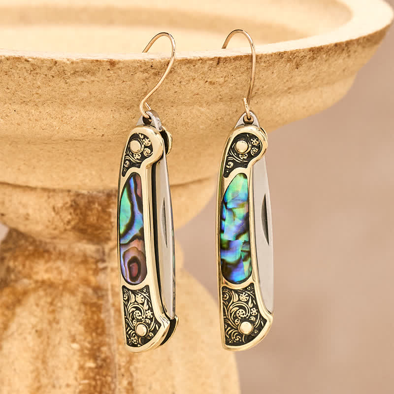 Ohrringe im Stil handgefertigter, irisierender Abalone-Taschenmesser-Ohrringe - Bronze - image 0