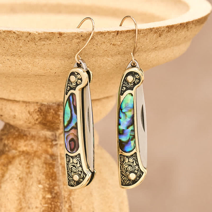 Ohrringe im Stil handgefertigter, irisierender Abalone-Taschenmesser-Ohrringe - Bronze - image 0