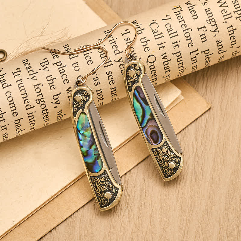 Ohrringe im Stil handgefertigter, irisierender Abalone-Taschenmesser-Ohrringe - image 3