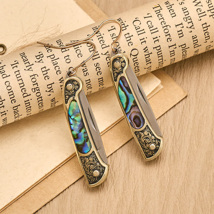 Ohrringe im Stil handgefertigter, irisierender Abalone-Taschenmesser-Ohrringe - image 3