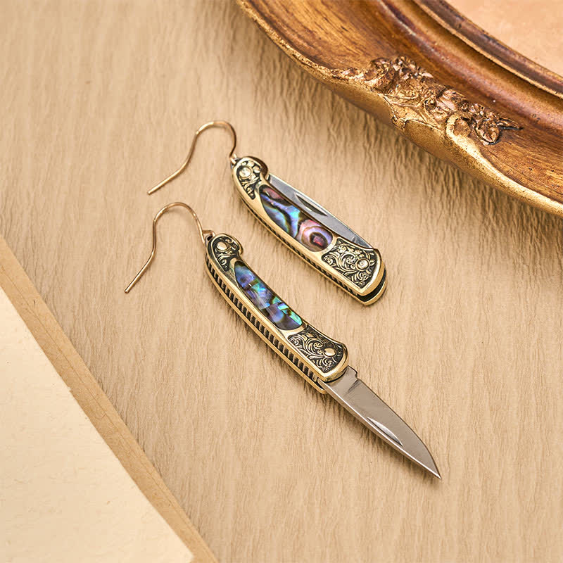 Ohrringe im Stil handgefertigter, irisierender Abalone-Taschenmesser-Ohrringe - image 4
