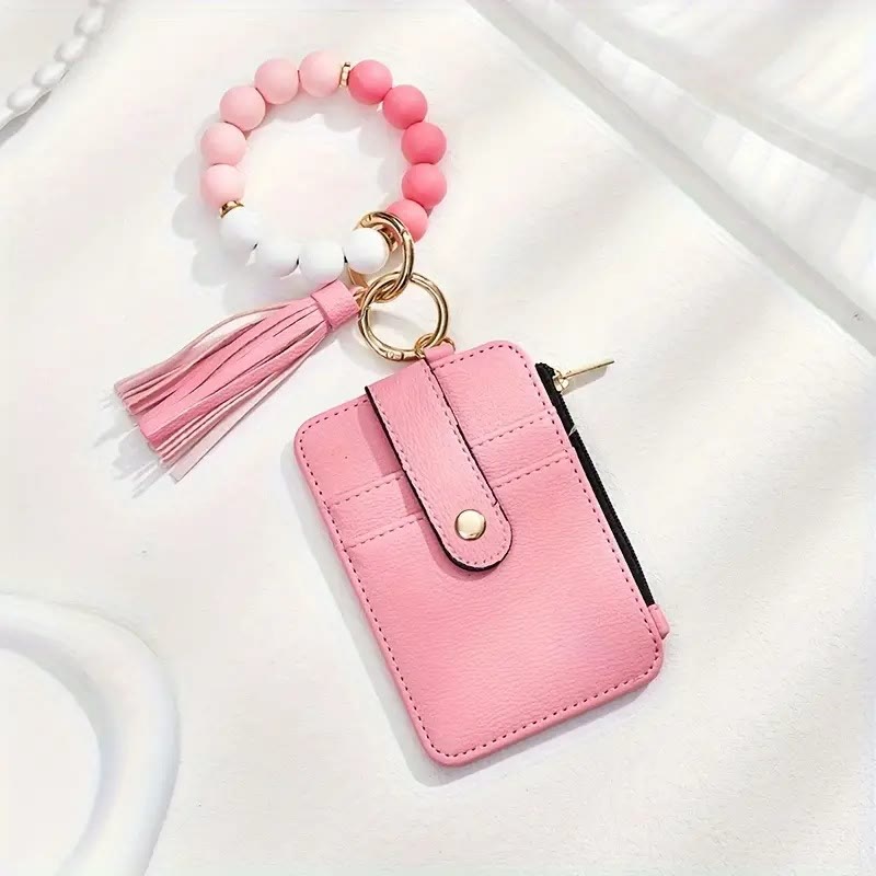 Modisches Armband mit Perlenquaste, Kartenhalter und Schlüsselanhänger - Rosa - image 5