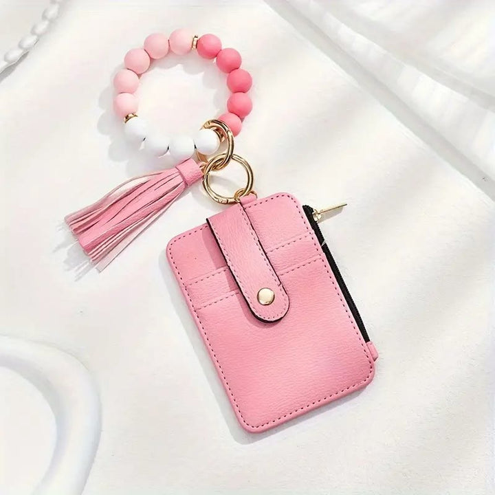 Modisches Armband mit Perlenquaste, Kartenhalter und Schlüsselanhänger - Rosa - image 5