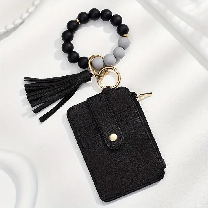 Modisches Armband mit Perlenquaste, Kartenhalter und Schlüsselanhänger - Schwarz - image 3