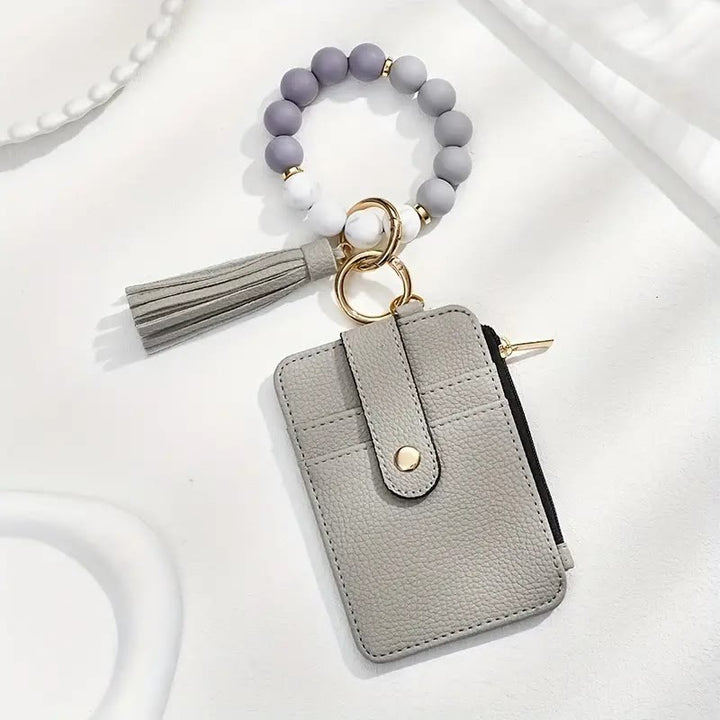 Modisches Armband mit Perlenquaste, Kartenhalter und Schlüsselanhänger - Grau - image 6