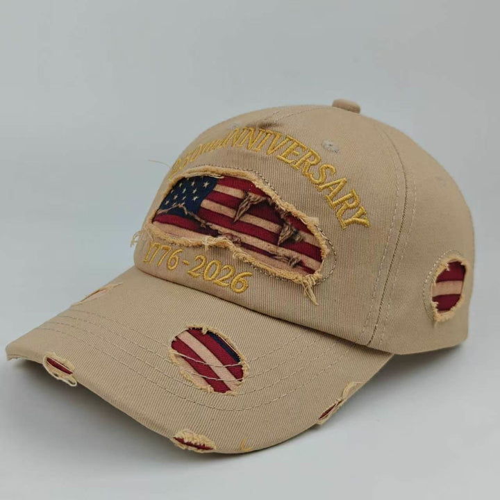 Vintage-Baseballkappe aus gewaschenem, abgenutztem Denim mit amerikanischer Flagge - Khaki - Verstellbar (22 7/8"-24 1/2") - image 4