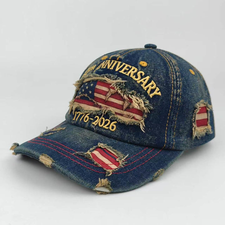 Vintage-Baseballkappe aus gewaschenem, abgenutztem Denim mit amerikanischer Flagge - Marineblau - Verstellbar (22 7/8"-24 1/2") - image 0