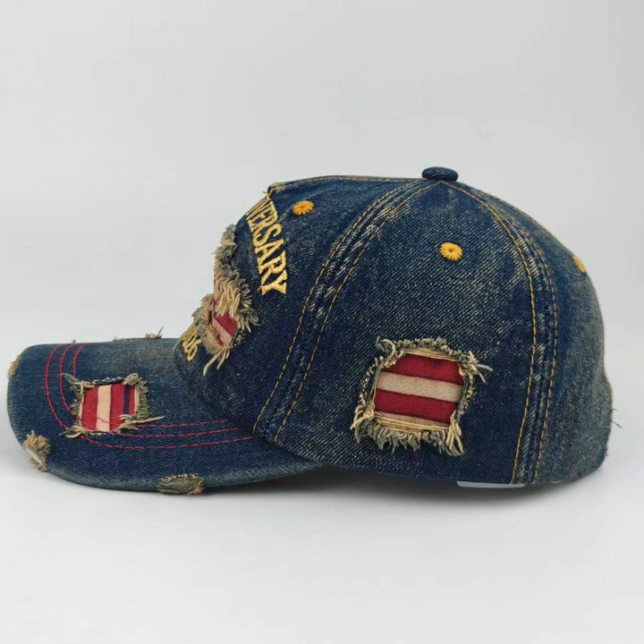Vintage-Baseballkappe aus gewaschenem, abgenutztem Denim mit amerikanischer Flagge - image 2