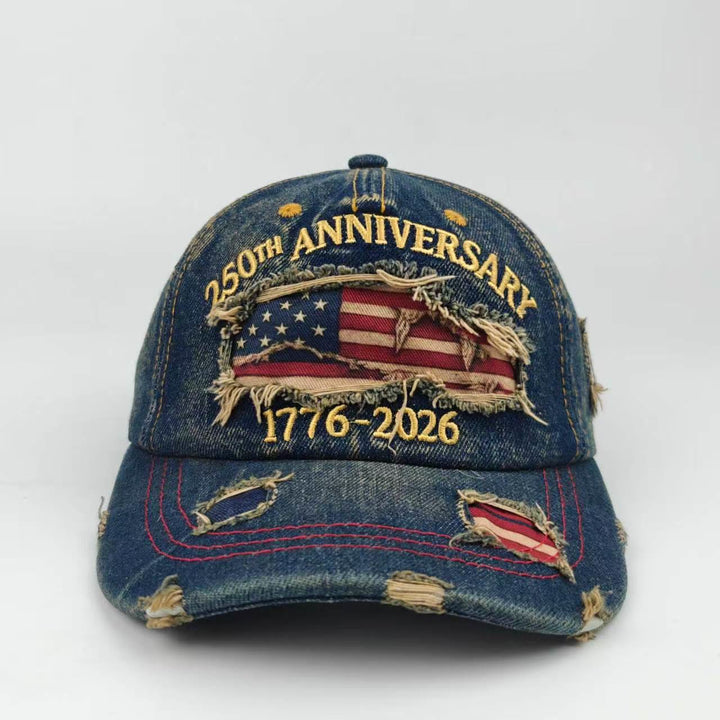 Vintage-Baseballkappe aus gewaschenem, abgenutztem Denim mit amerikanischer Flagge - image 1