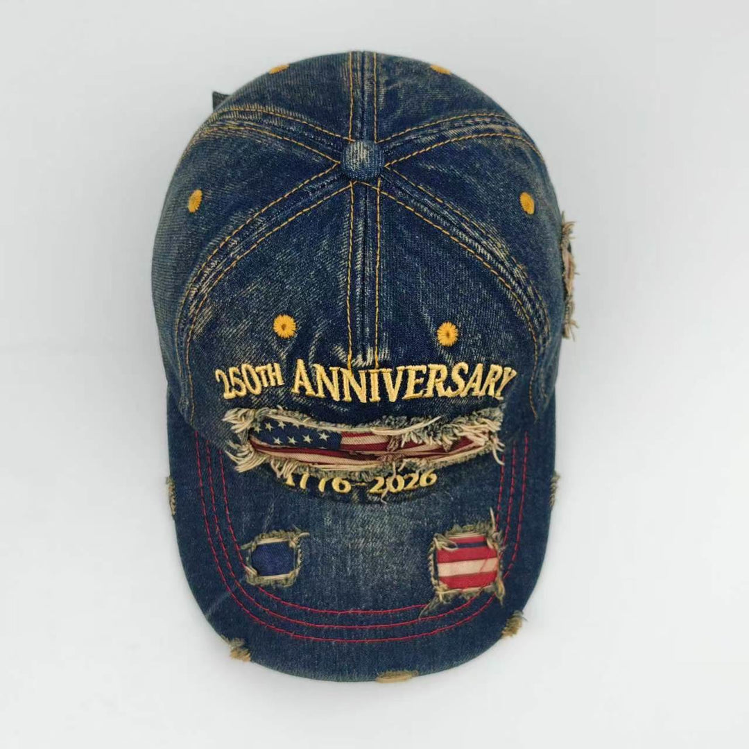 Vintage-Baseballkappe aus gewaschenem, abgenutztem Denim mit amerikanischer Flagge - image 3