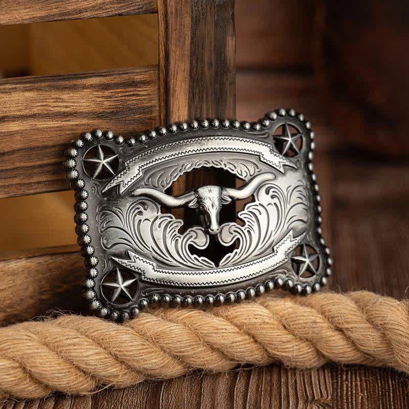 Herren-Ledergürtel mit Texas Longhorn-Stern, ausgehöhlter DIY-Schnalle - Silber - Ohne Gürtel - Nicht im Lieferumfang enthalten: Gürtel - image 8