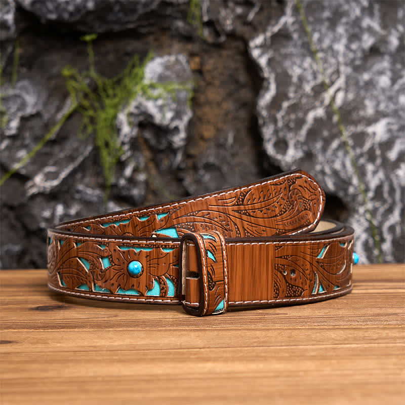 Dunkler ästhetischer Ledergürtel mit floraler Schlangenmotiv-DIY-Schnalle - Bronze - Türkisfarbener, geschnitzter Gürtel - 42 - image 9