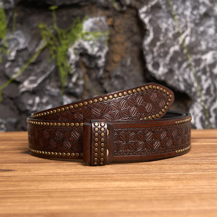 Herren-Ledergürtel mit Texas Longhorn-Stern, ausgehöhlter DIY-Schnalle - Silber - Brauner Nietgürtel - 42 - image 11