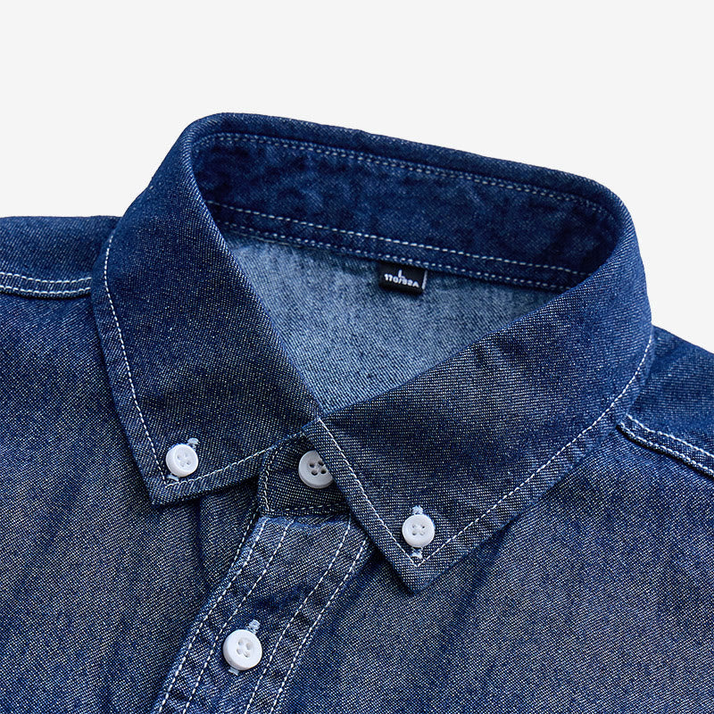 Lässiges Herren-Jeanshemd aus Baumwolle mit kurzen Ärmeln für den Alltag - image 3