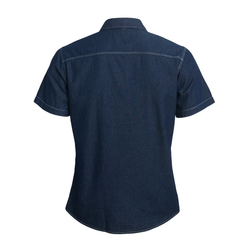 Lässiges Herren-Jeanshemd aus Baumwolle mit kurzen Ärmeln für den Alltag - image 2