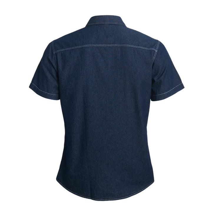 Lässiges Herren-Jeanshemd aus Baumwolle mit kurzen Ärmeln für den Alltag - image 2