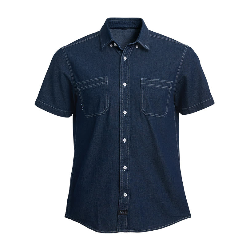 Lässiges Herren-Jeanshemd aus Baumwolle mit kurzen Ärmeln für den Alltag - Dunkelblau - 4XL - image 1