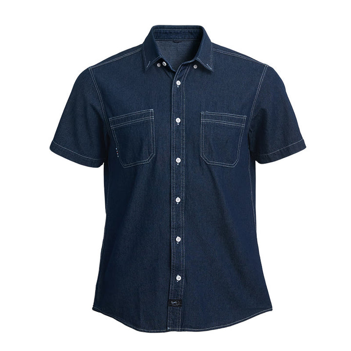 Lässiges Herren-Jeanshemd aus Baumwolle mit kurzen Ärmeln für den Alltag - Dunkelblau - 4XL - image 1