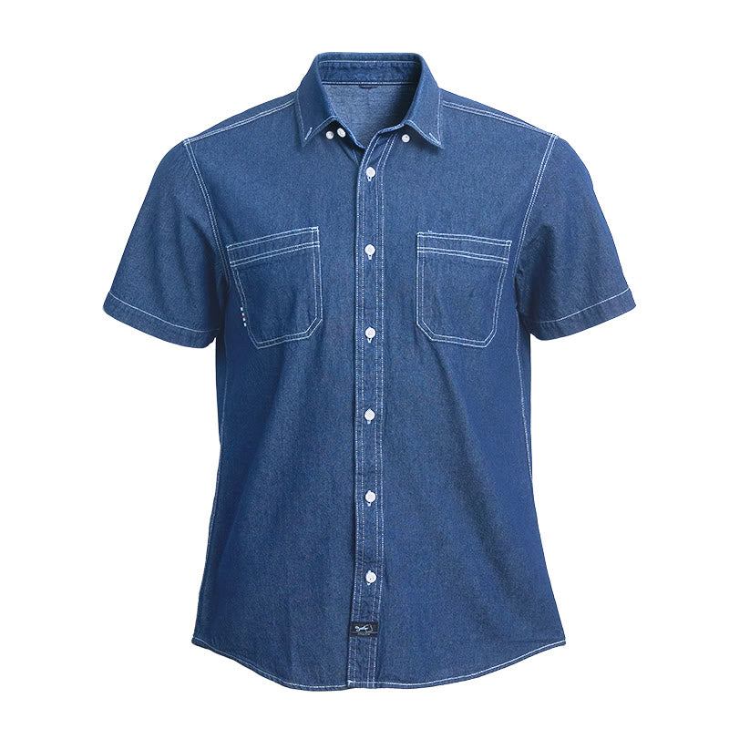 Lässiges Herren-Jeanshemd aus Baumwolle mit kurzen Ärmeln für den Alltag - Hellblau - 4XL - image 0
