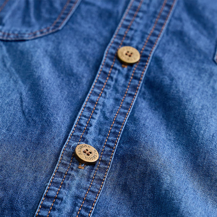 Lässiges Herren-Denimhemd im Vintage-Look mit kurzen Ärmeln - image 5