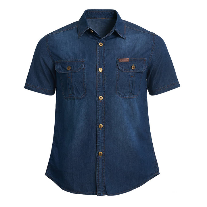 Lässiges Herren-Denimhemd im Vintage-Look mit kurzen Ärmeln - Dunkelblau - 5XL - image 0